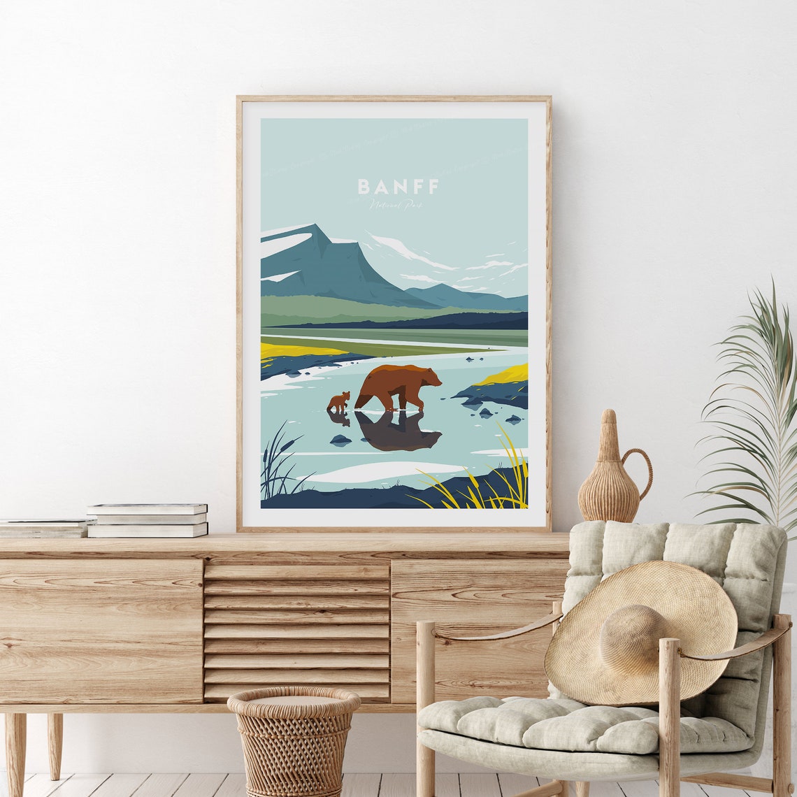 Banff National Park Bear Cub Mountain Lake Wilderness Travel Poster