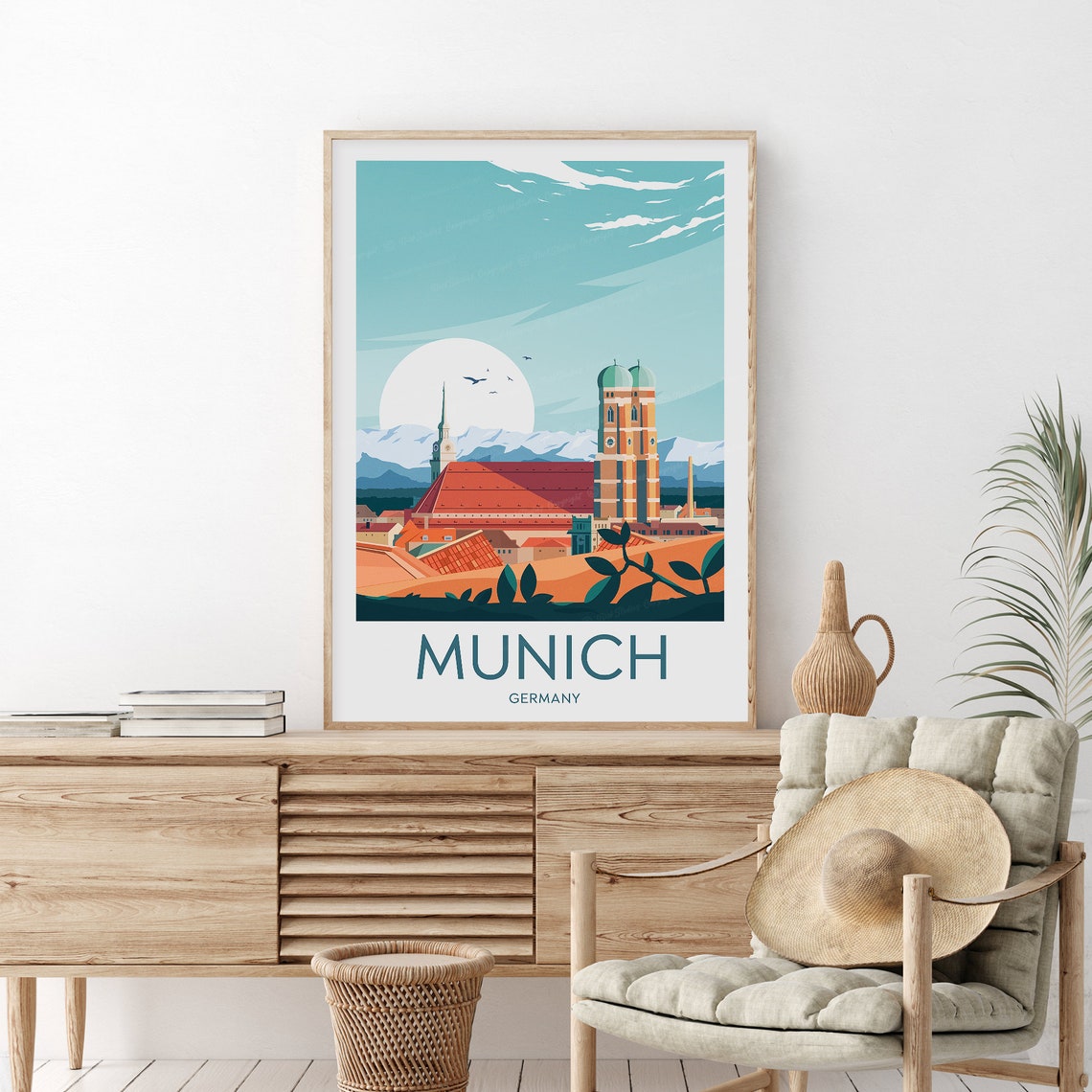 Munich Germany Frauenkirche Twin Domes Alps Skyline View Poster - Image 2