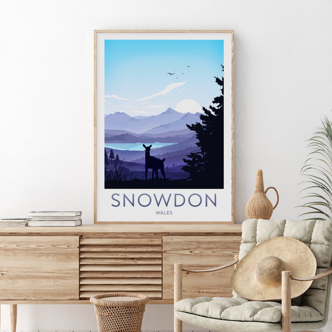 Snowdon Wales Deer Silhouette in Purple Mountain Dusk Travel Poster - Image 2