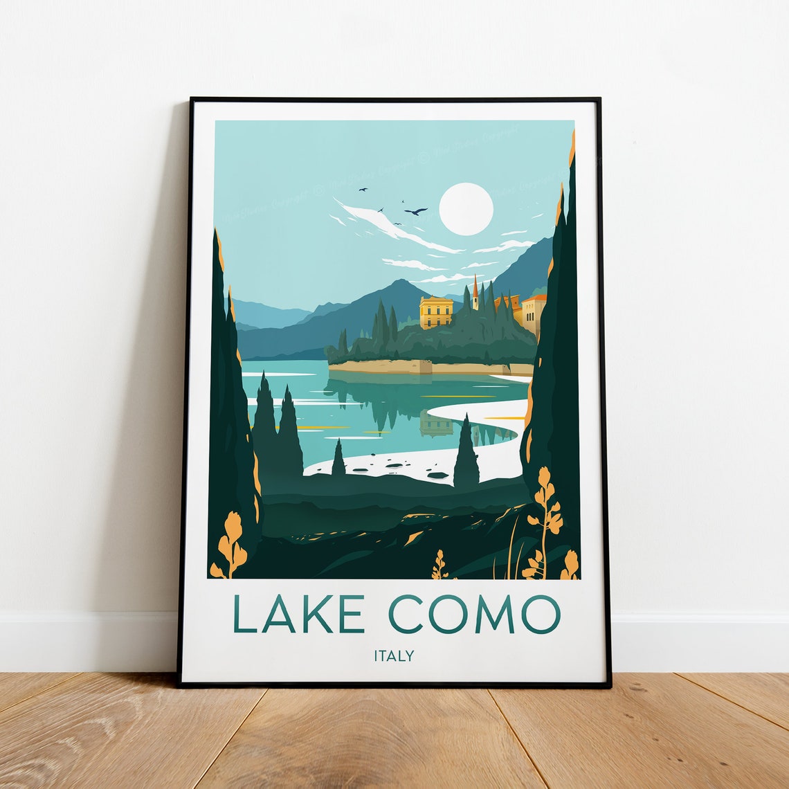Lake Como Italy Lakeside Villa Framed By Cypress Trees Poster