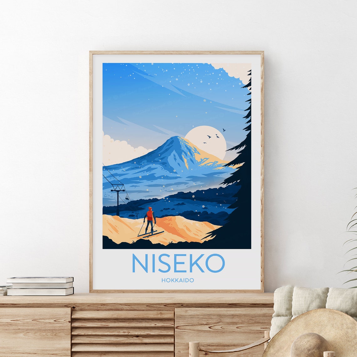Niseko Hokkaido Lone Skier beneath Snowy Volcanic Peak Poster