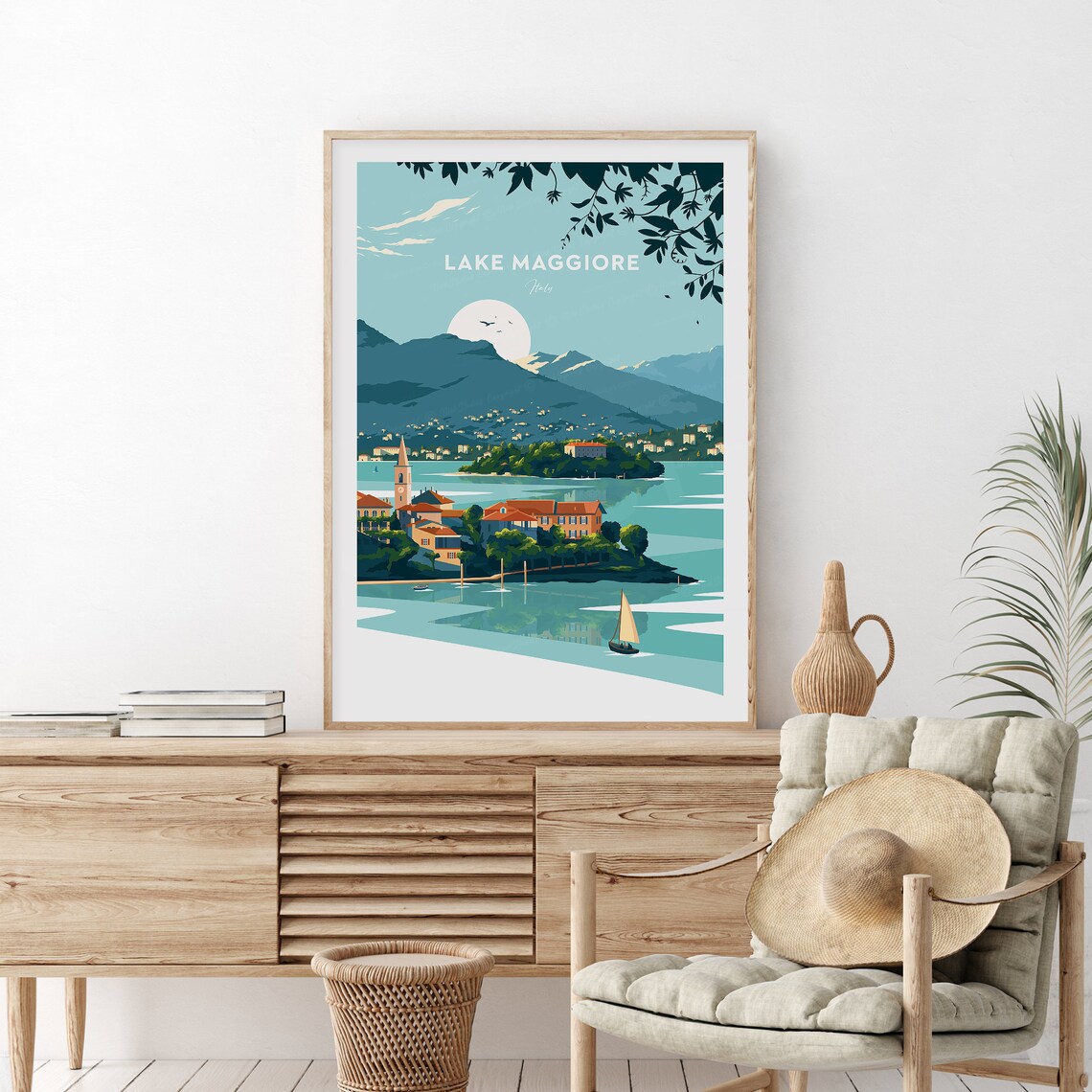 Lake Maggiore Italy Mountain Lake Sunset Scenic Travel Poster