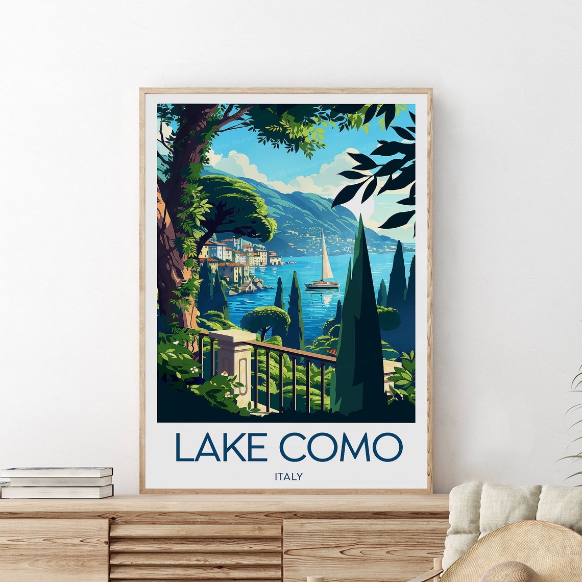 Lake Como Italy Villa Cypress Terrace View Vintage Travel Poster