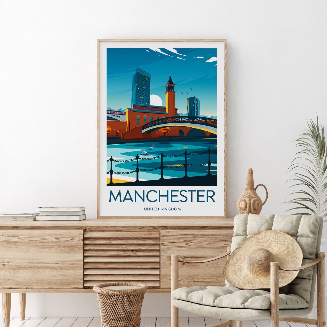 Manchester United Kingdom City Skyline Vintage Travel Poster Art