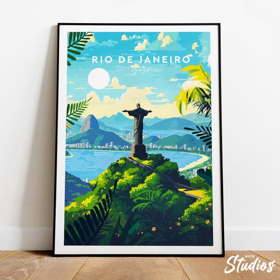 Rio De Janeiro Traditional Travel Print Brazil Rio Print Rio Poster Rio Illustration Brazil Poster Birthday Present Travel Gift