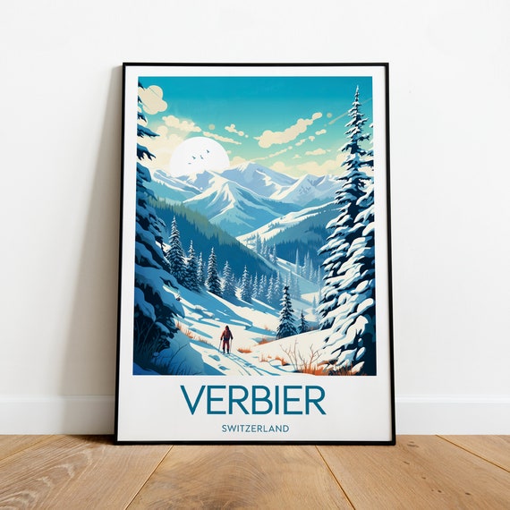 Verbier Travel Print Switzerland Verbier Poster Ski Poster Ski Resort Print Verbier Ski Wedding Gift Birthday