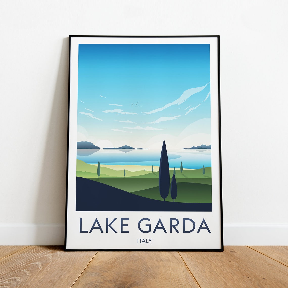 Lake Garda Italy Cypress Hills Panoramic Minimalist Travel Poster - Image 2