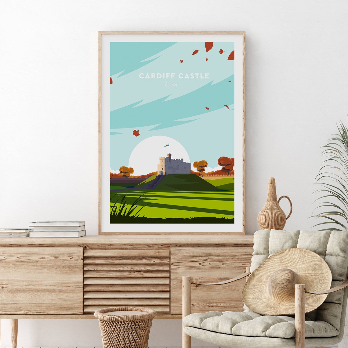 Cardiff Castle Wales Historic Keep Autumn Leaves Travel Poster - Image 2