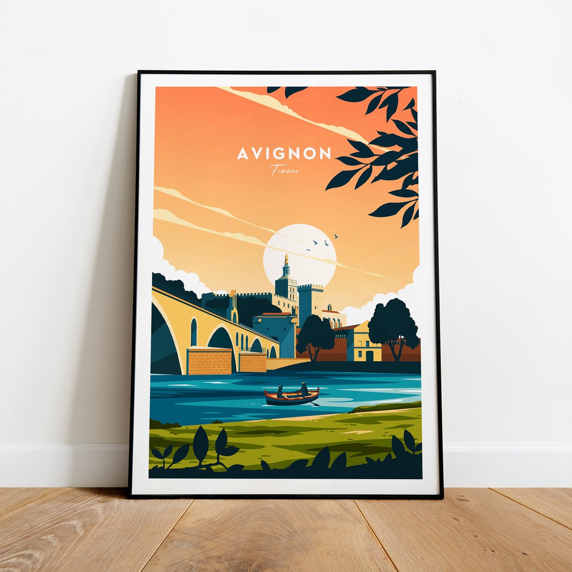 Avignon France Pont Saint Benezet Bridge And Rhone River Sunset Poster