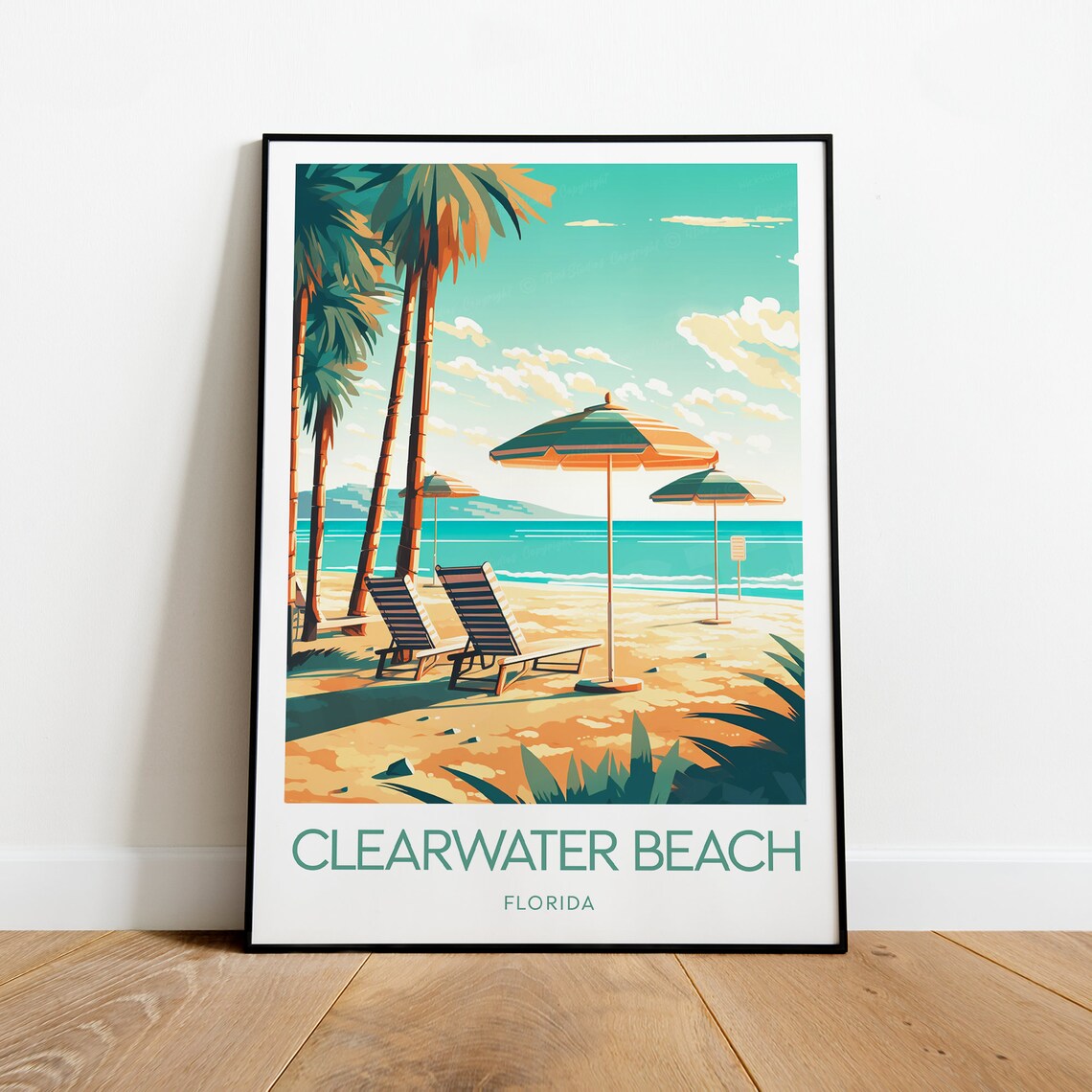 Clearwater Beach Florida Palms Umbrellas Loungers White Sand Poster