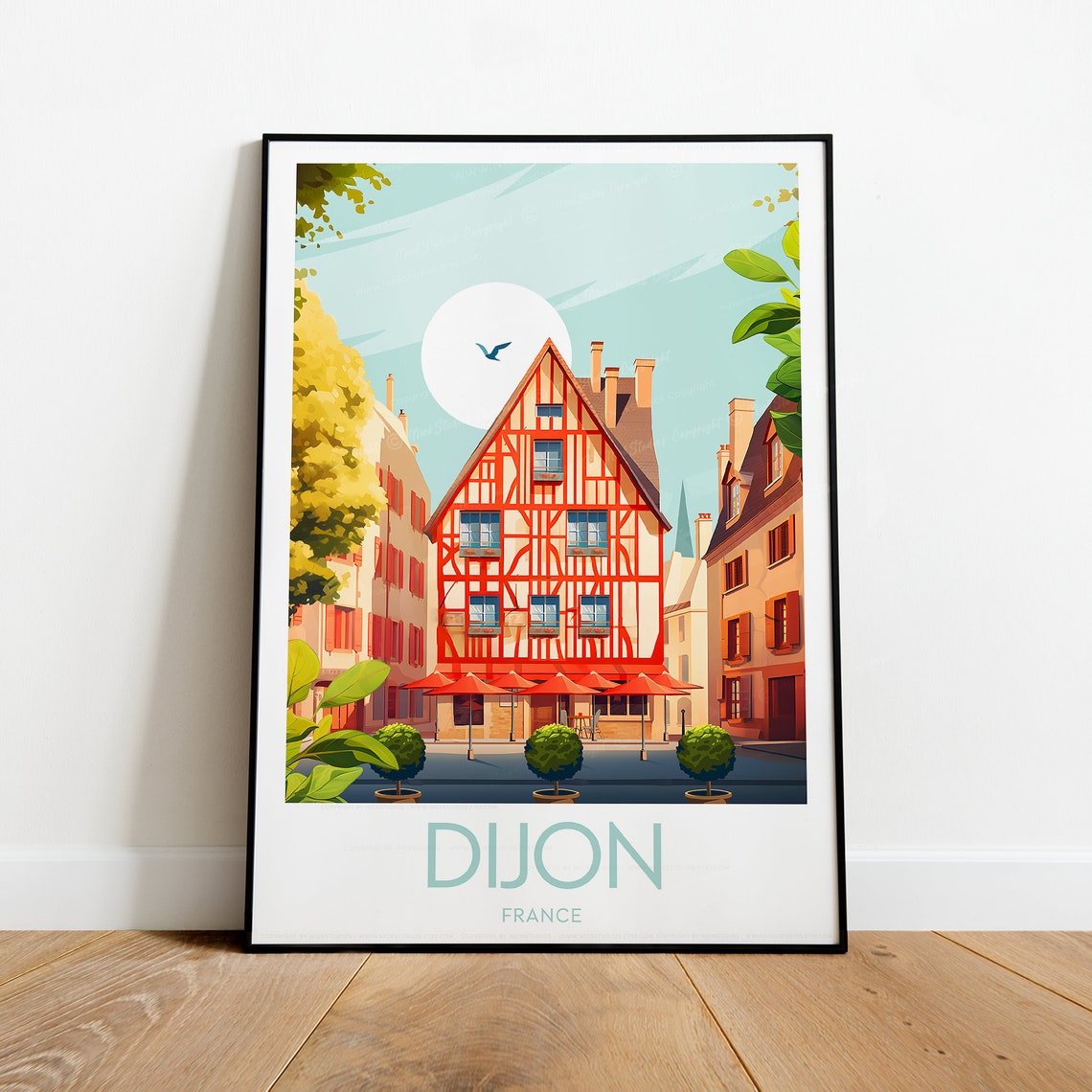 Dijon France Half Timbered Old Town Square Vintage Travel Poster