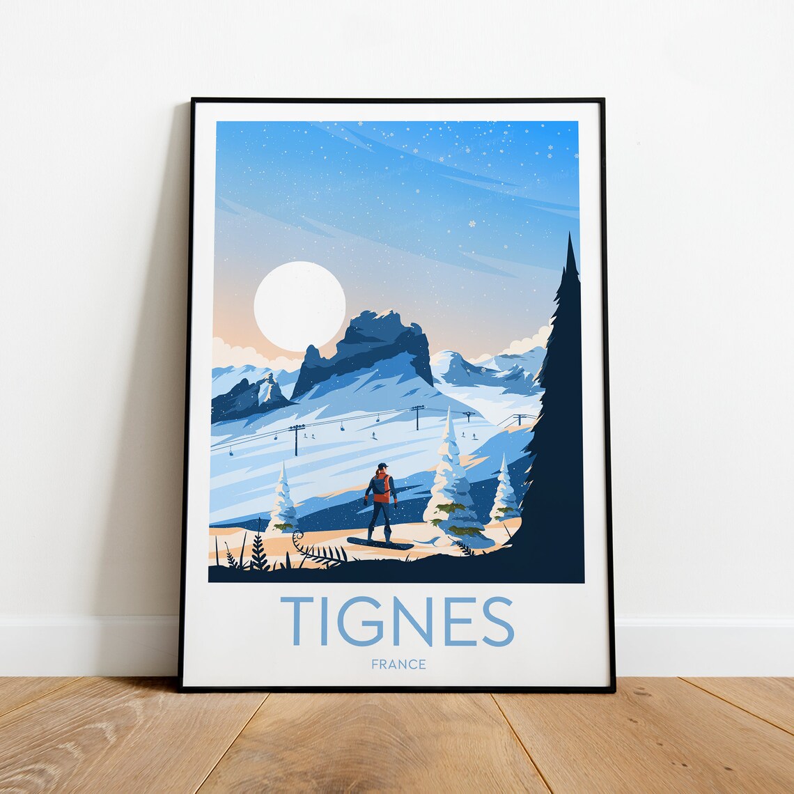 Tignes France Snowboarder Alpine Ski Resort Winter Peaks View Poster - Image 2