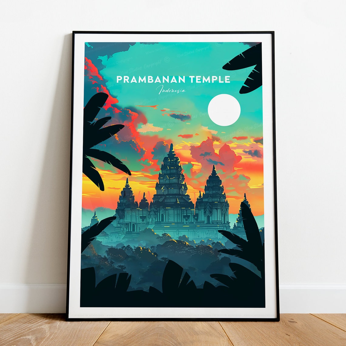 Prambanan Temple Indonesia Travel Poster, Sunset Landmark Art - Image 2