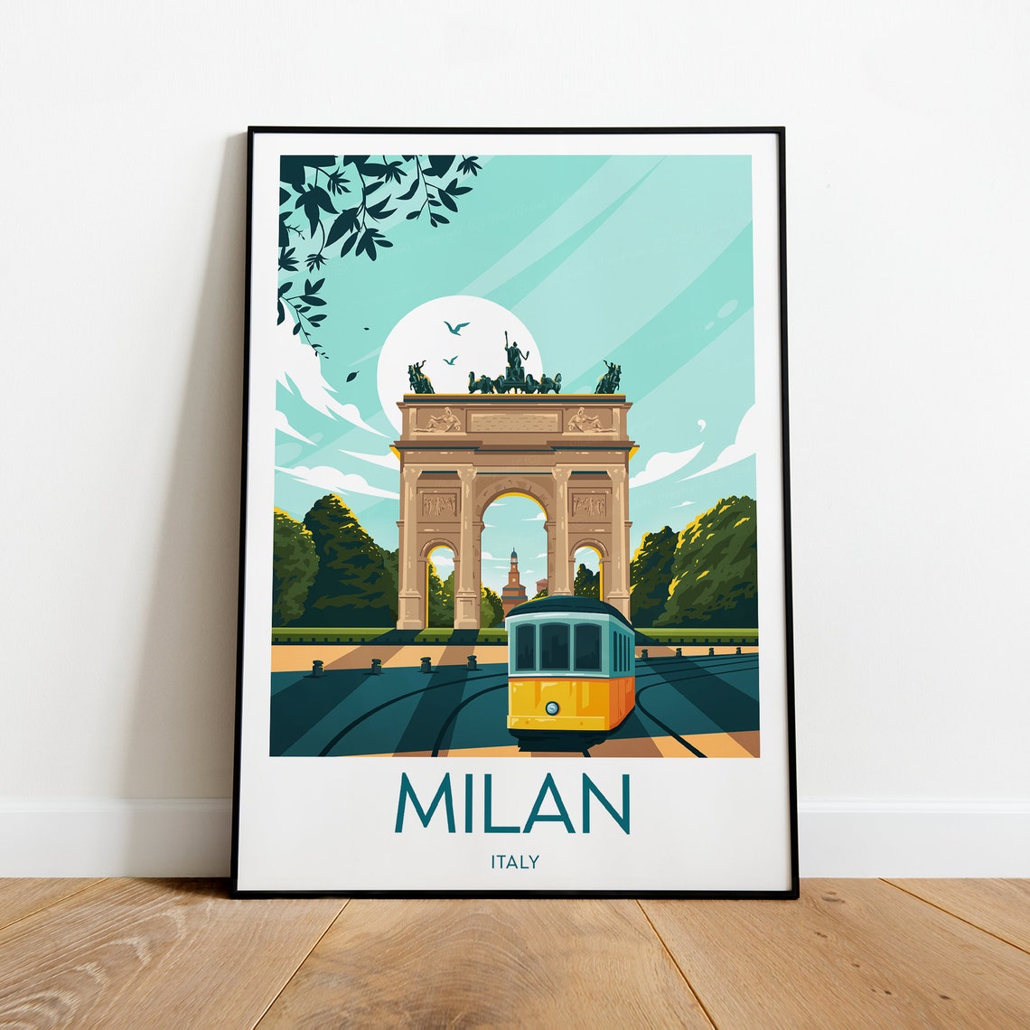 Milan Arco della Pace Arch with Yellow Tram at Moonrise Poster
