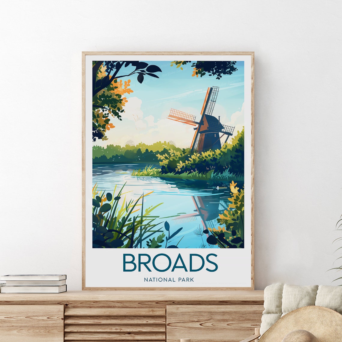 Broads National Park Windmill River Norfolk England Travel Poster