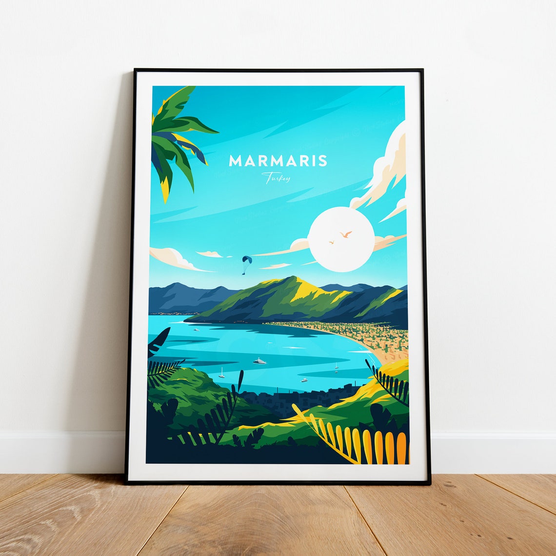 Marmaris Turkey Turquoise Bay Green Hills Sunny Coastline Poster - Image 2