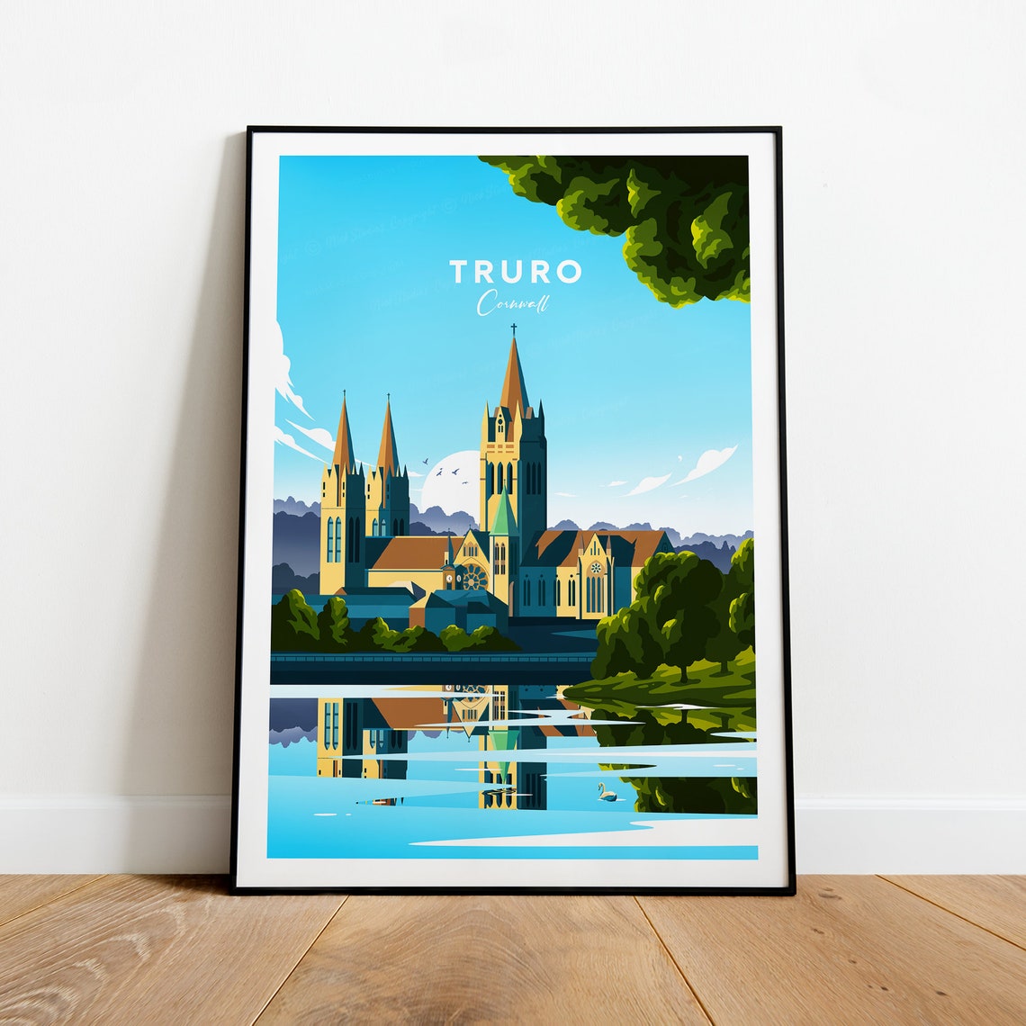 Truro Cornwall Historic Cathedral River Reflection Travel Poster