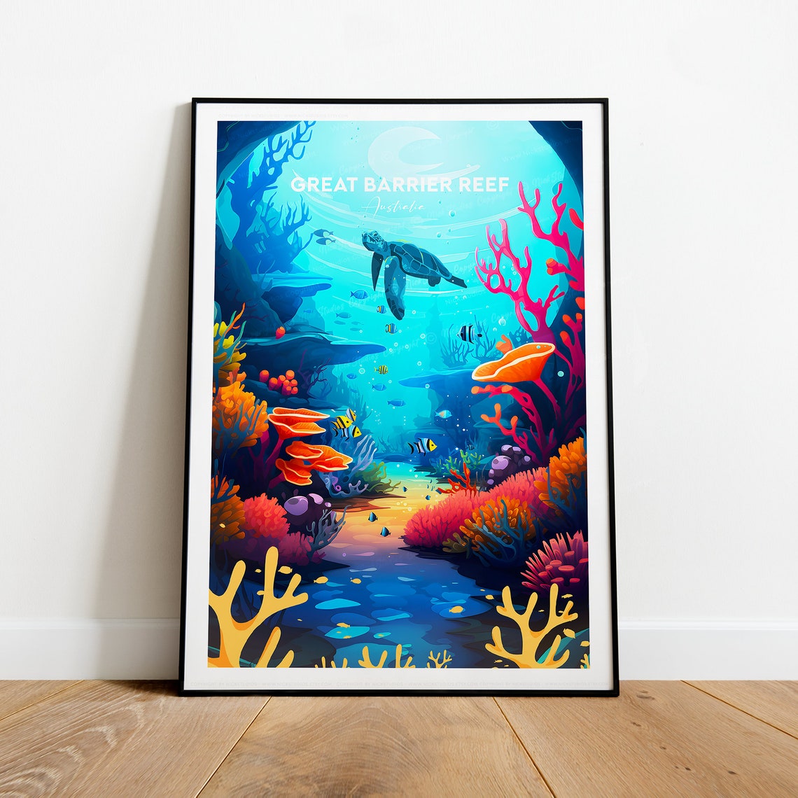 Great Barrier Reef Australia Coral Reef Sea Turtle Dive Travel Poster - Image 2
