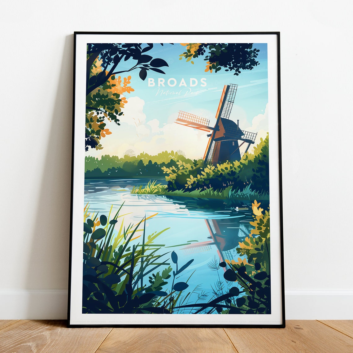 Broads National Park Windmill River Vintage Travel Poster Art - Image 2