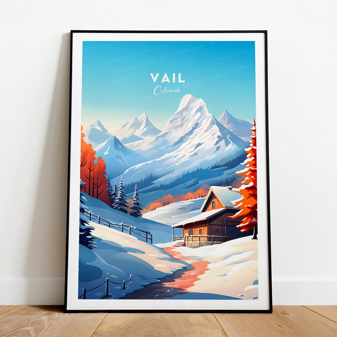 Vail Colorado Snowy Mountain Cabin Winter Alpine Scene Poster - Image 2
