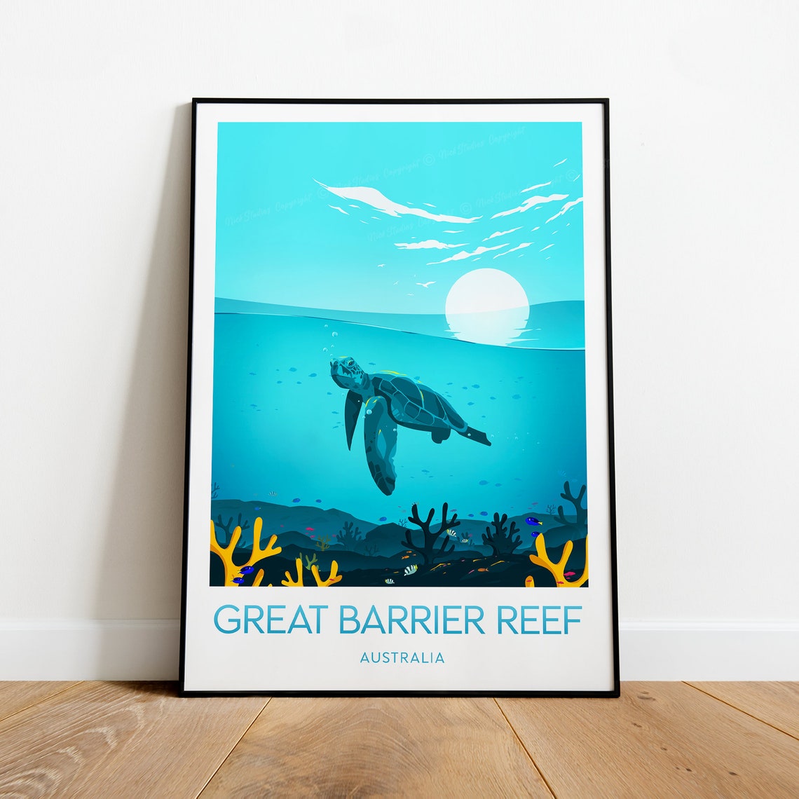 Great Barrier Reef Australia Sea Turtle Coral Reef Dive Poster