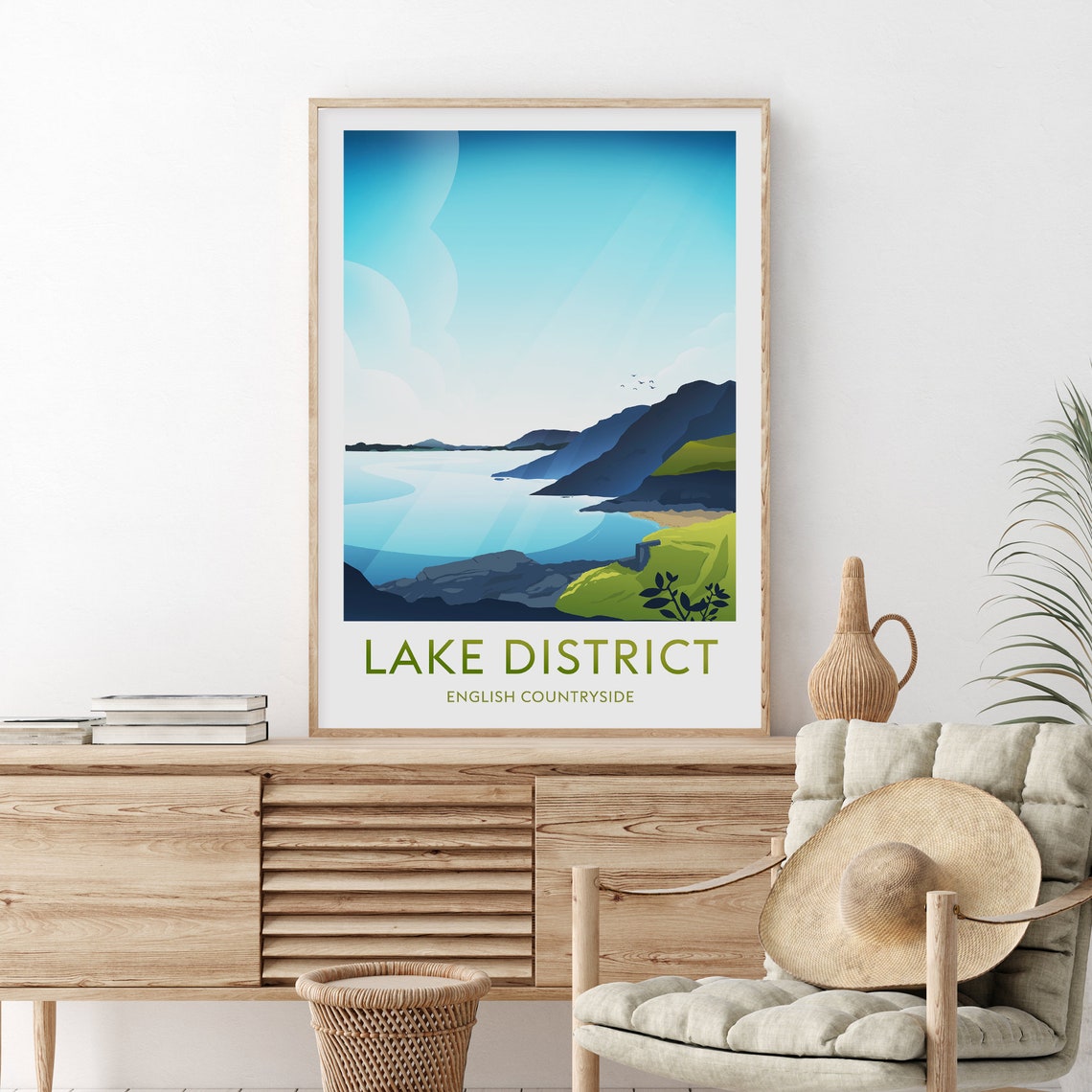 Lake District England Countryside Coast Hills Retro Travel Poster