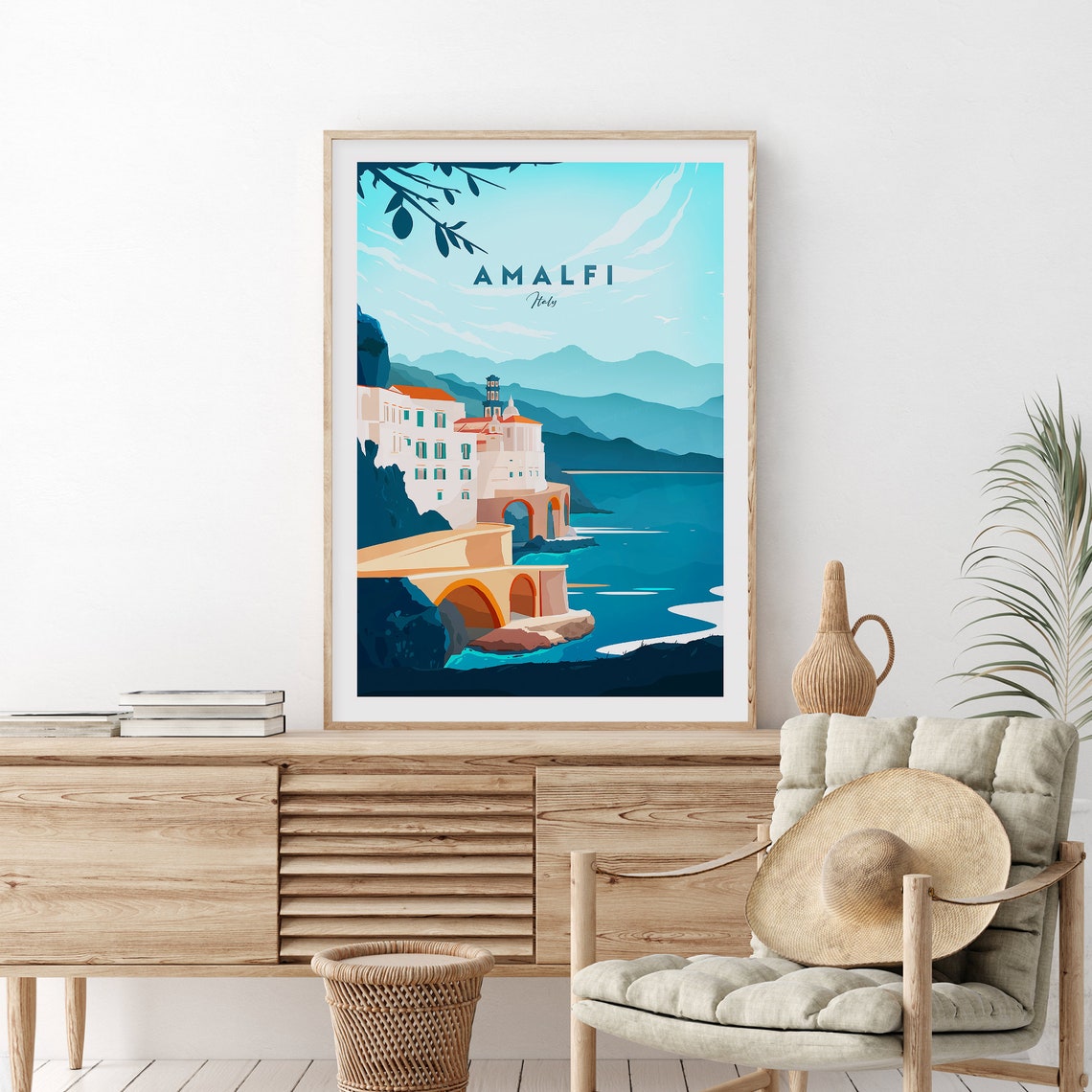 Amalfi Italy Coast Cathedral Cliffs Blue Sea Traditional Travel Poster - Image 2