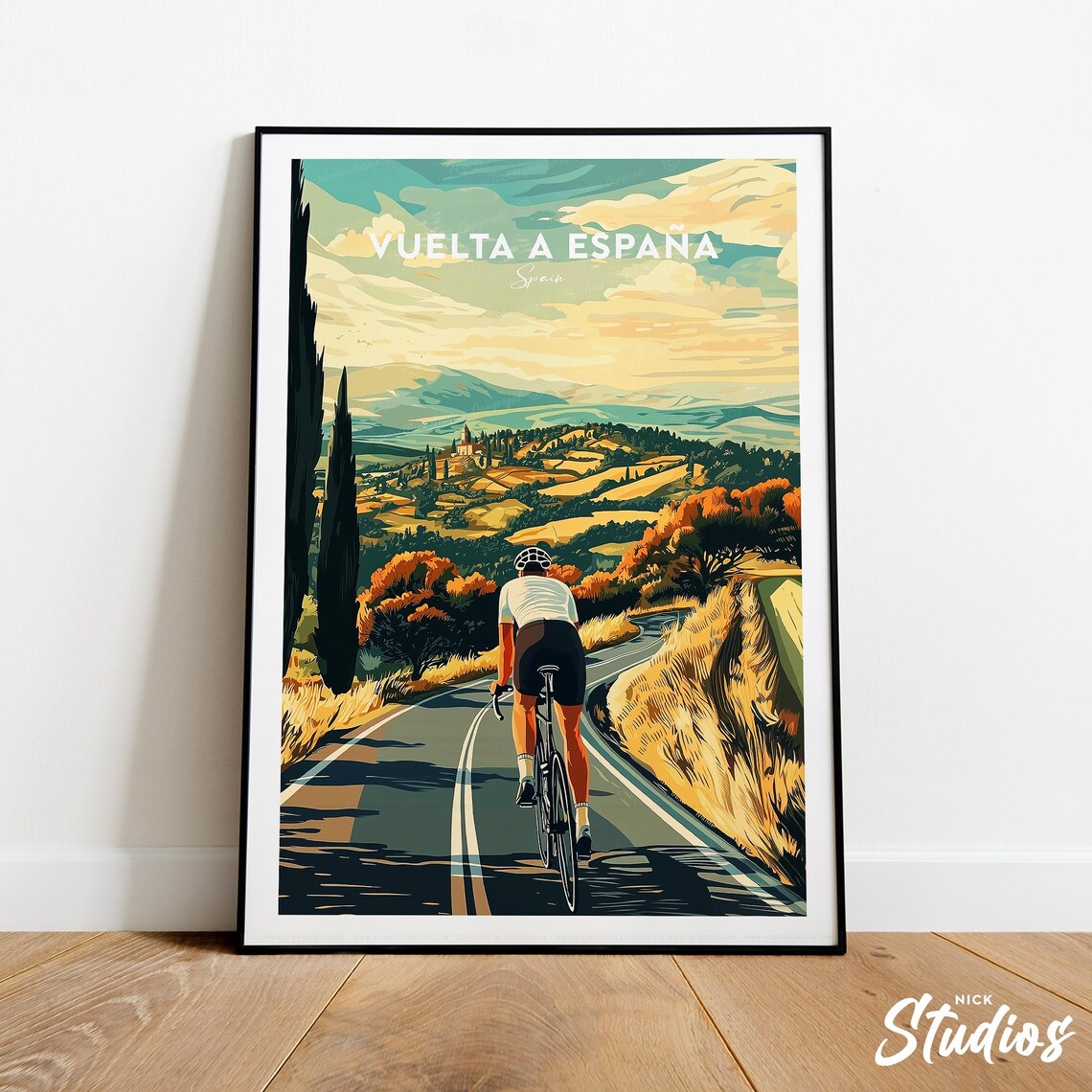Vuelta a Espana Spain Cycling Road Golden Hills Travel Poster
