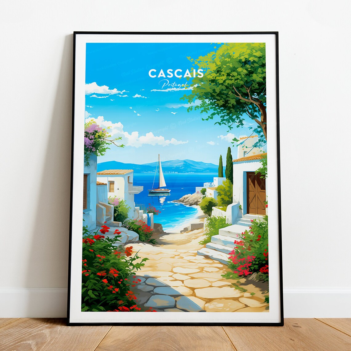 Cascais Portugal Coastal Town Sailboat Vintage Travel Poster - Image 2