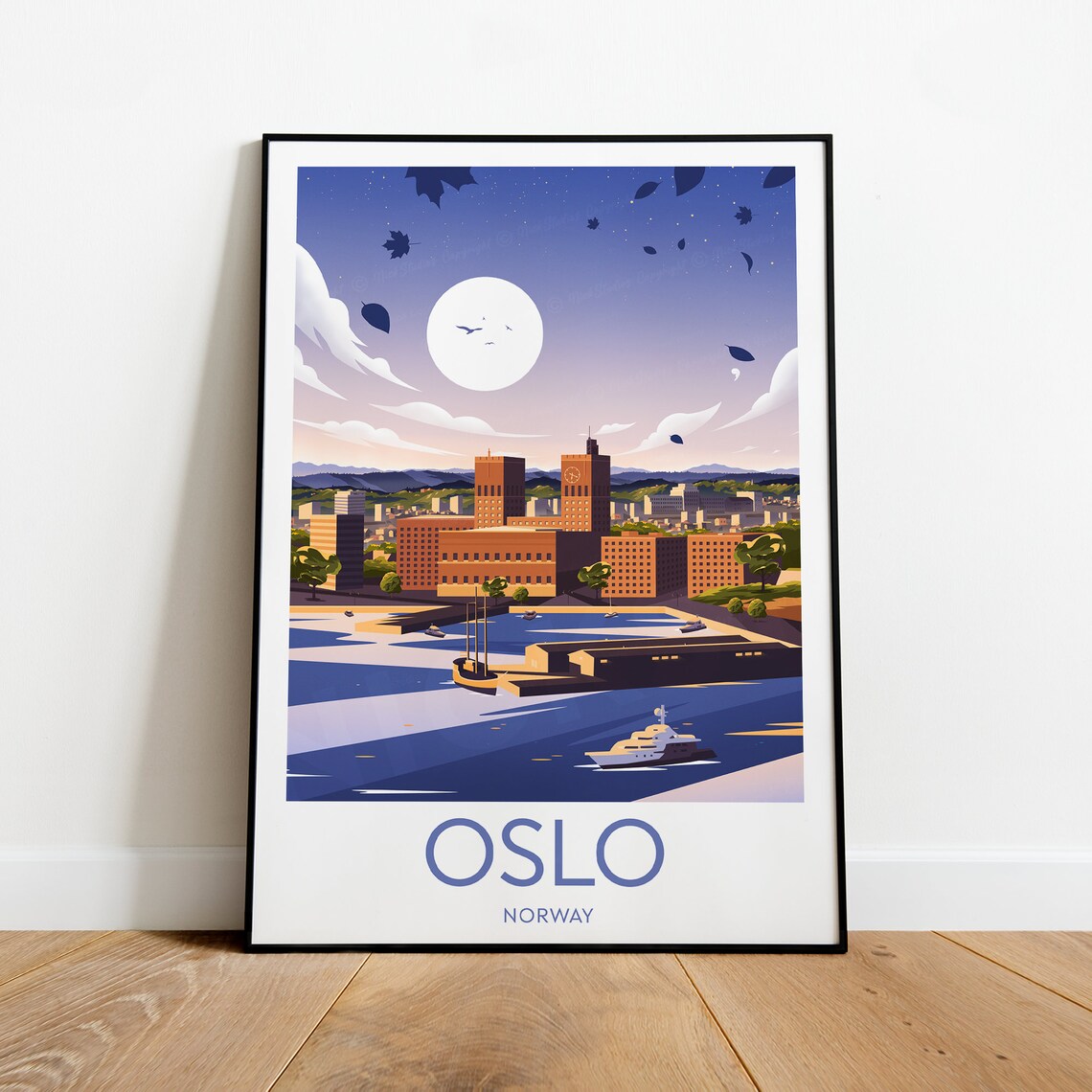 Oslo Norway City Hall Waterfront Fjord Dusk Vintage Travel Poster - Image 2