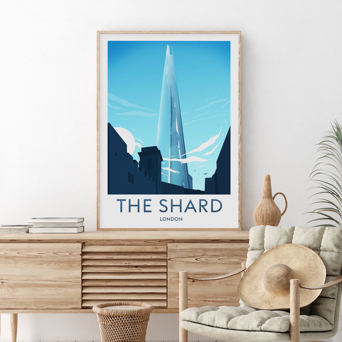 The Shard London Blue Skyscraper Cityscape Modern Travel Poster