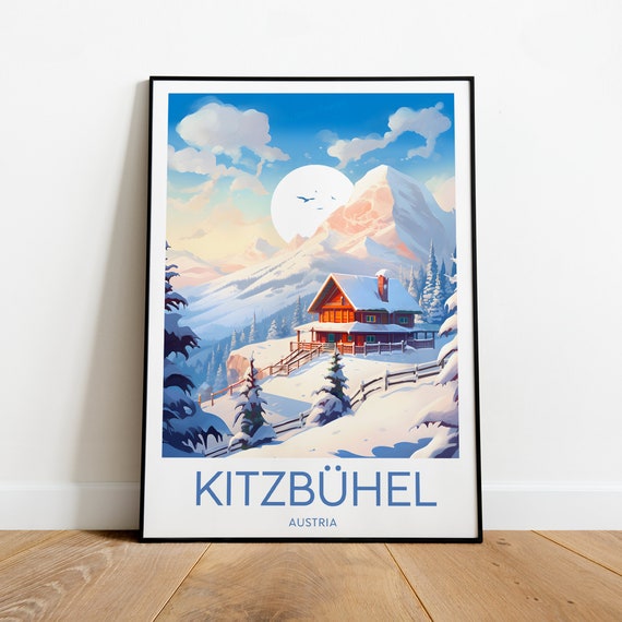 Kitzbhel Travel Print Austria Ski Resort Kitzbuhel Poster Ski Art Wedding Gift Birthday