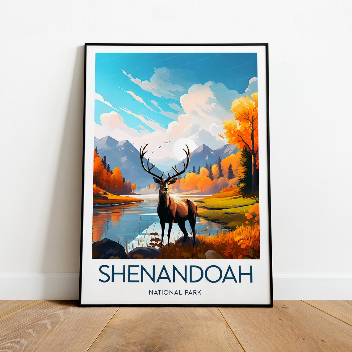 Shenandoah National Park Autumn Elk Lake Vintage Travel Poster