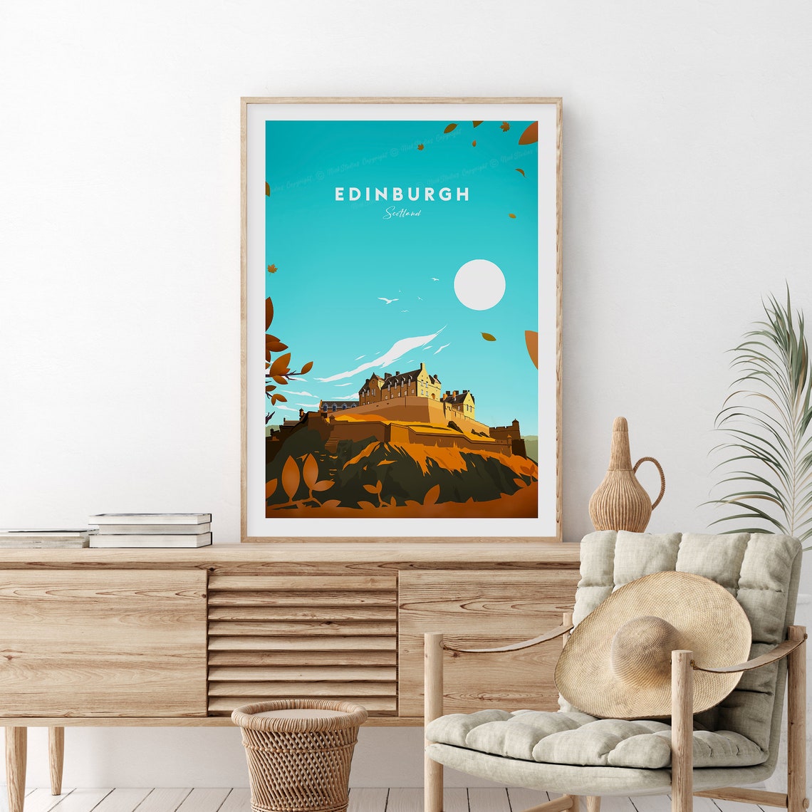 Edinburgh Scotland Castle Rock Autumn Leaves Old Town Travel Poster - Image 2