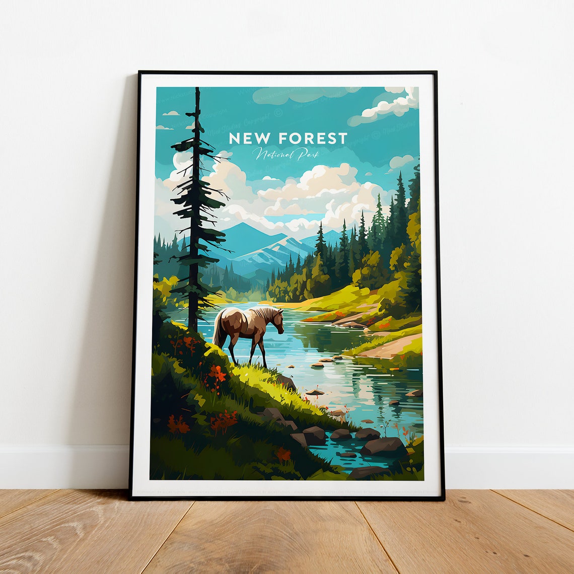 New Forest National Park Wild Horse River Pines Travel Poster - Image 2