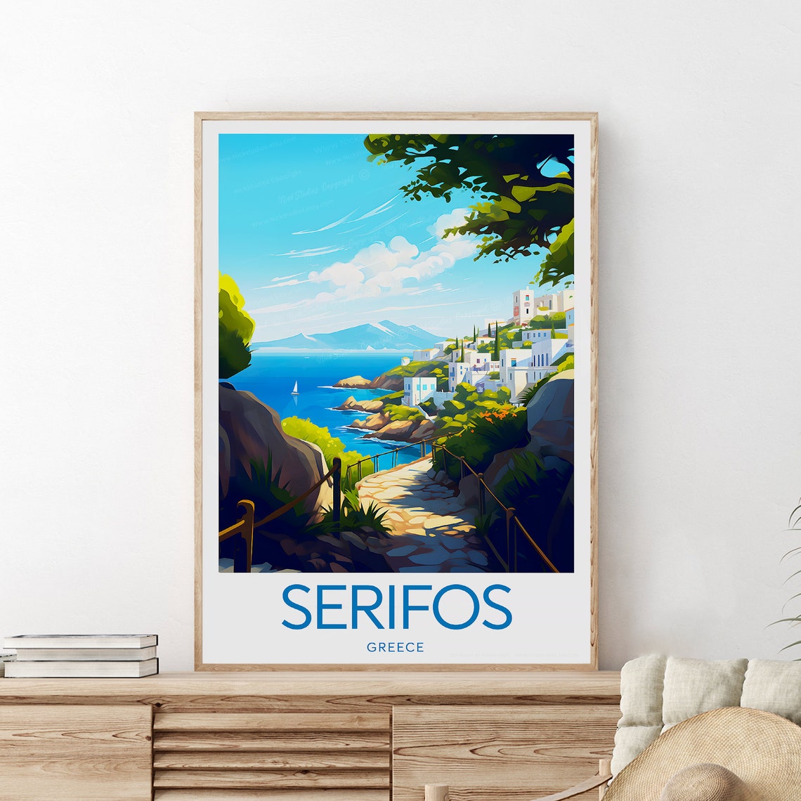 Serifos Greece Island Coast White Village Path Travel Poster