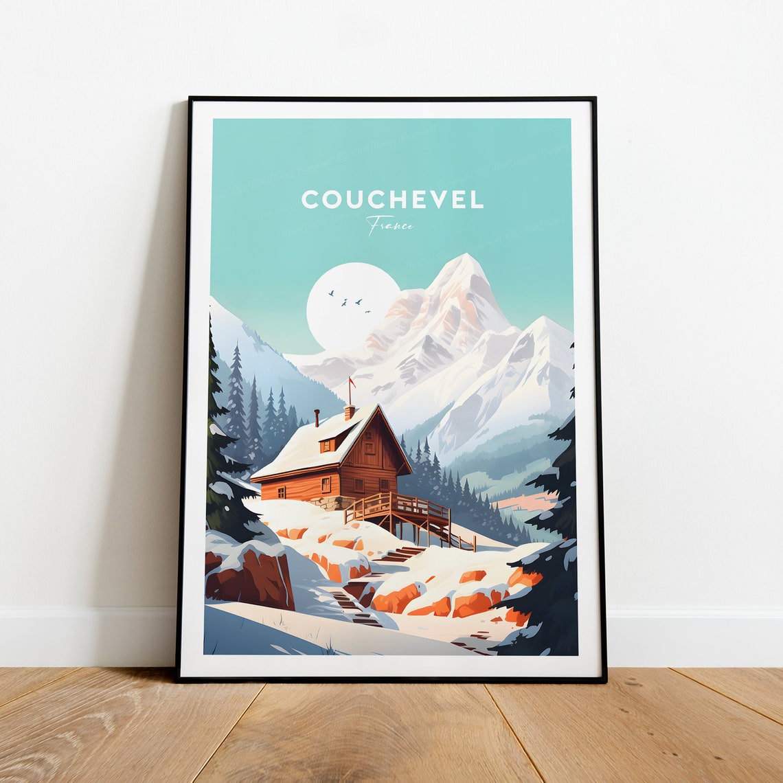Courchevel France Snowy Mountain Cabin Winter Village Poster - Image 2