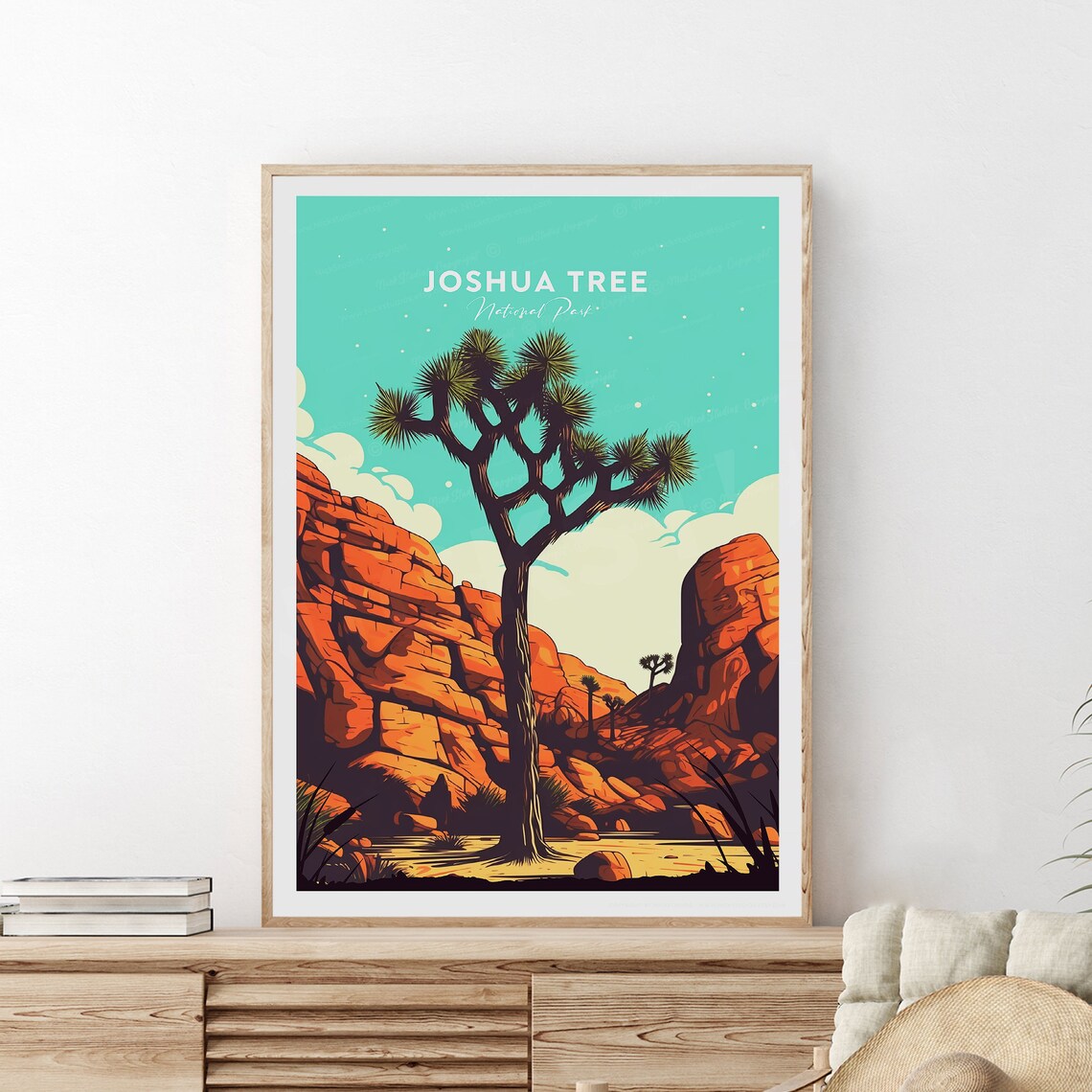 Joshua Tree National Park Daytime Red Rocks Blue Sky Travel Poster - Image 2