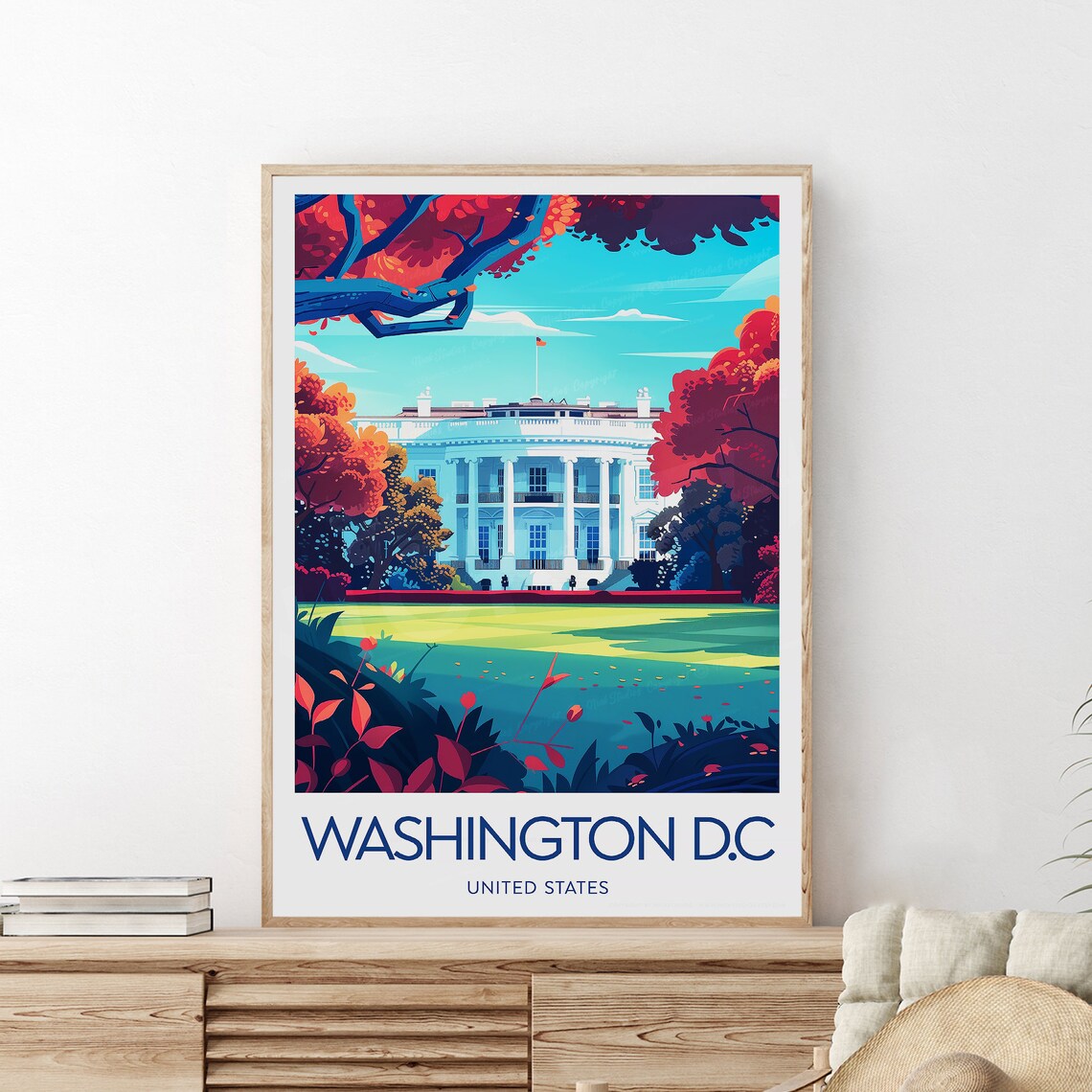 Washington DC White House South Lawn Fiery Autumn Scene Poster - Image 2