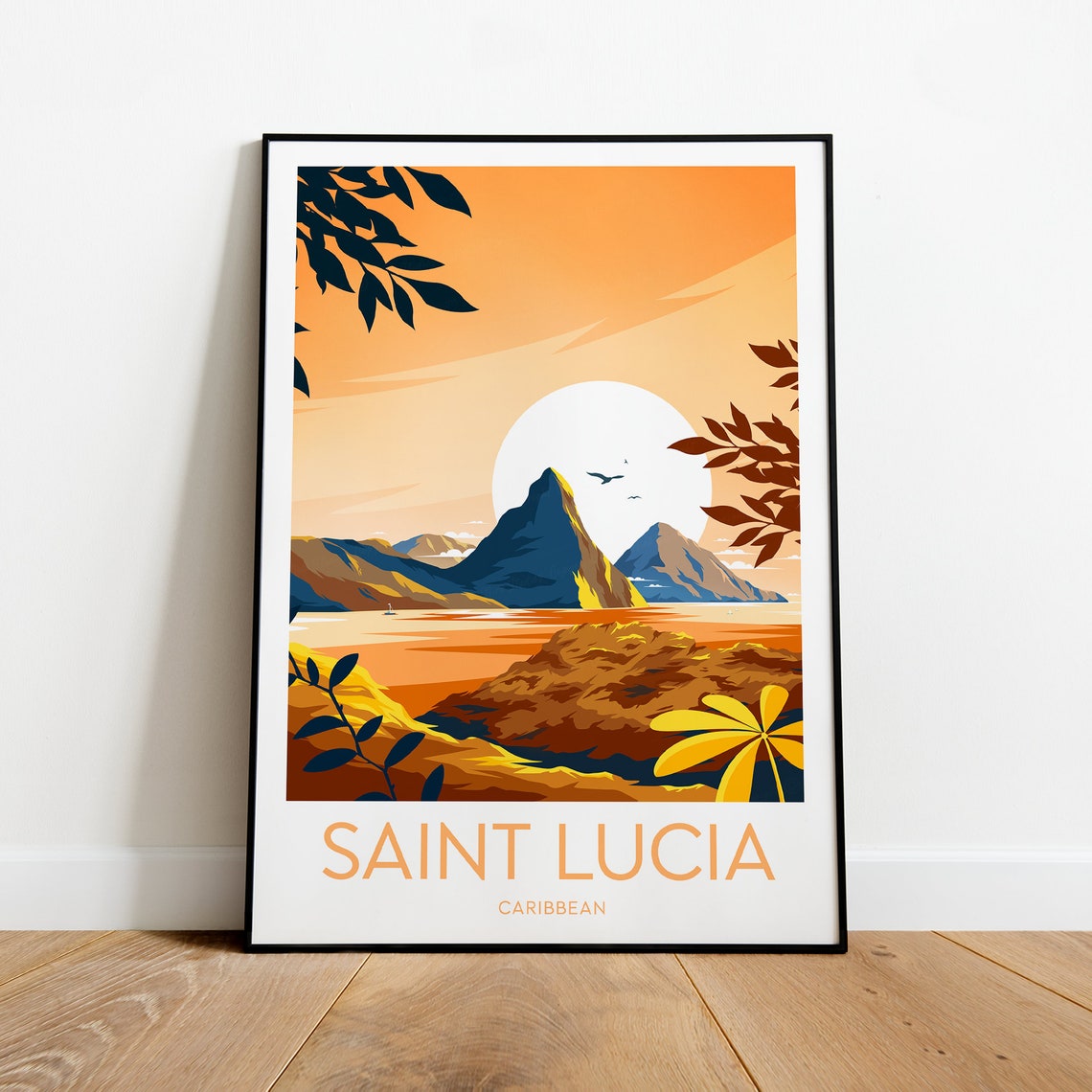 Saint Lucia Caribbean Pitons Sunset Over Tropical Bay Travel Poster - Image 2