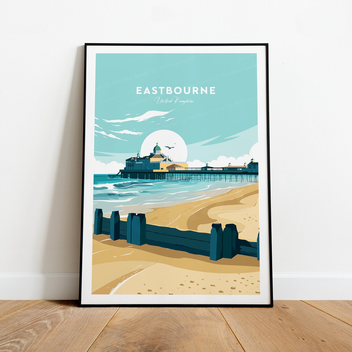 Eastbourne United Kingdom Victorian Pier and Beach Travel Poster