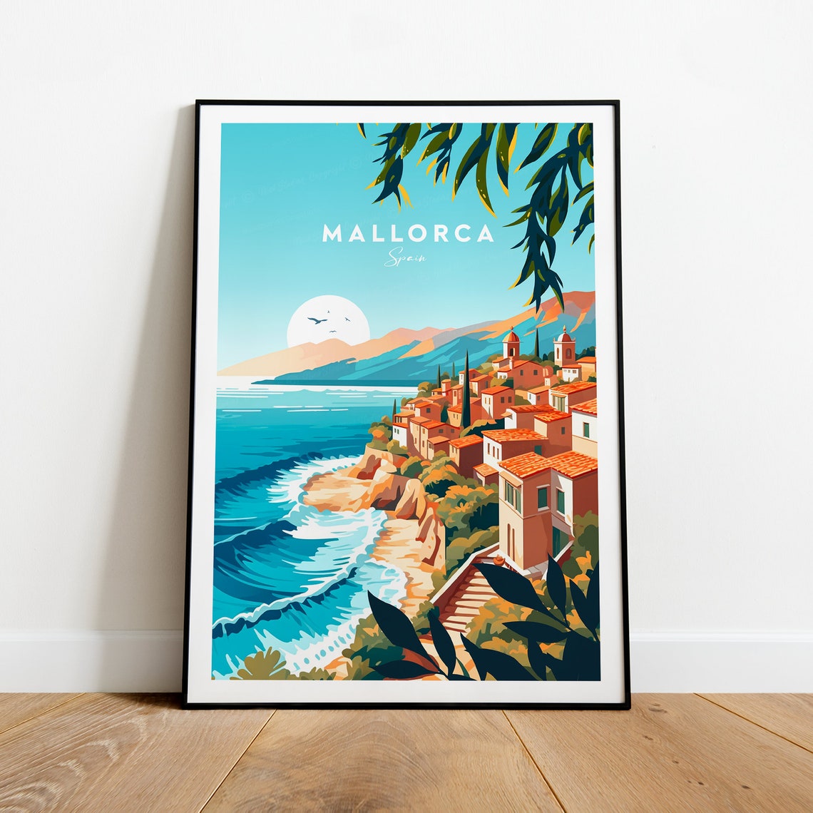 Mallorca Spain Cliffside Coastal Village Sunset Travel Poster - Image 2