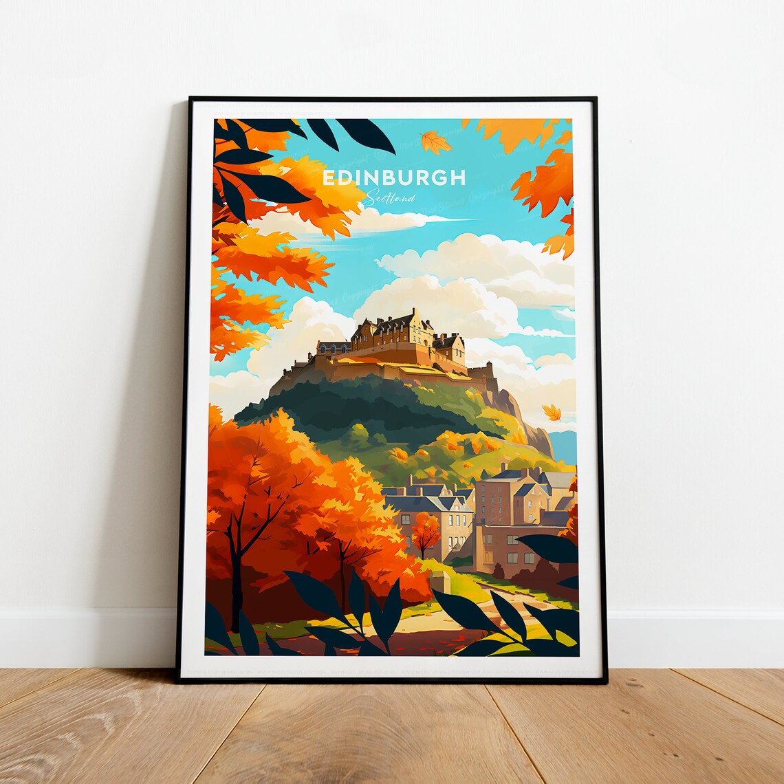 Edinburgh Scotland Castle Autumn Foliage Historic City Travel Poster - Image 2