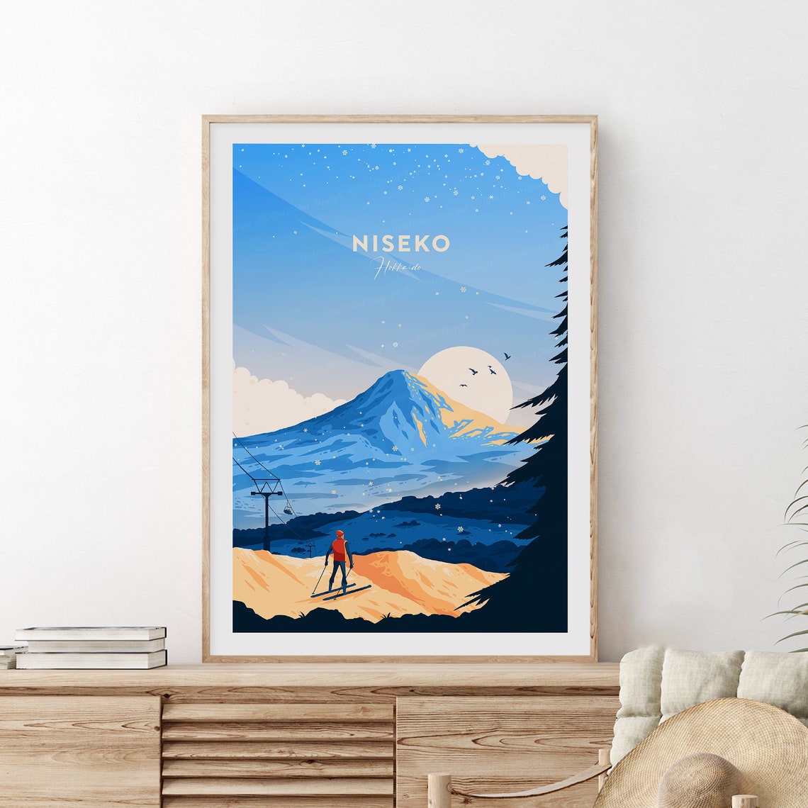 Niseko Hokkaido Ski Resort Powder Mountain Night Stars View Poster