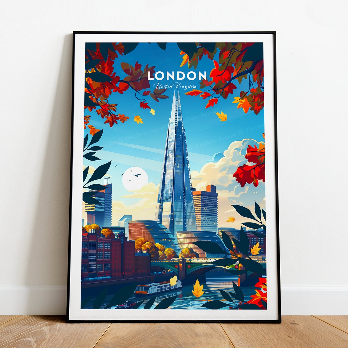London The Shard Autumn River Cityscape United Kingdom Travel Poster - Image 2