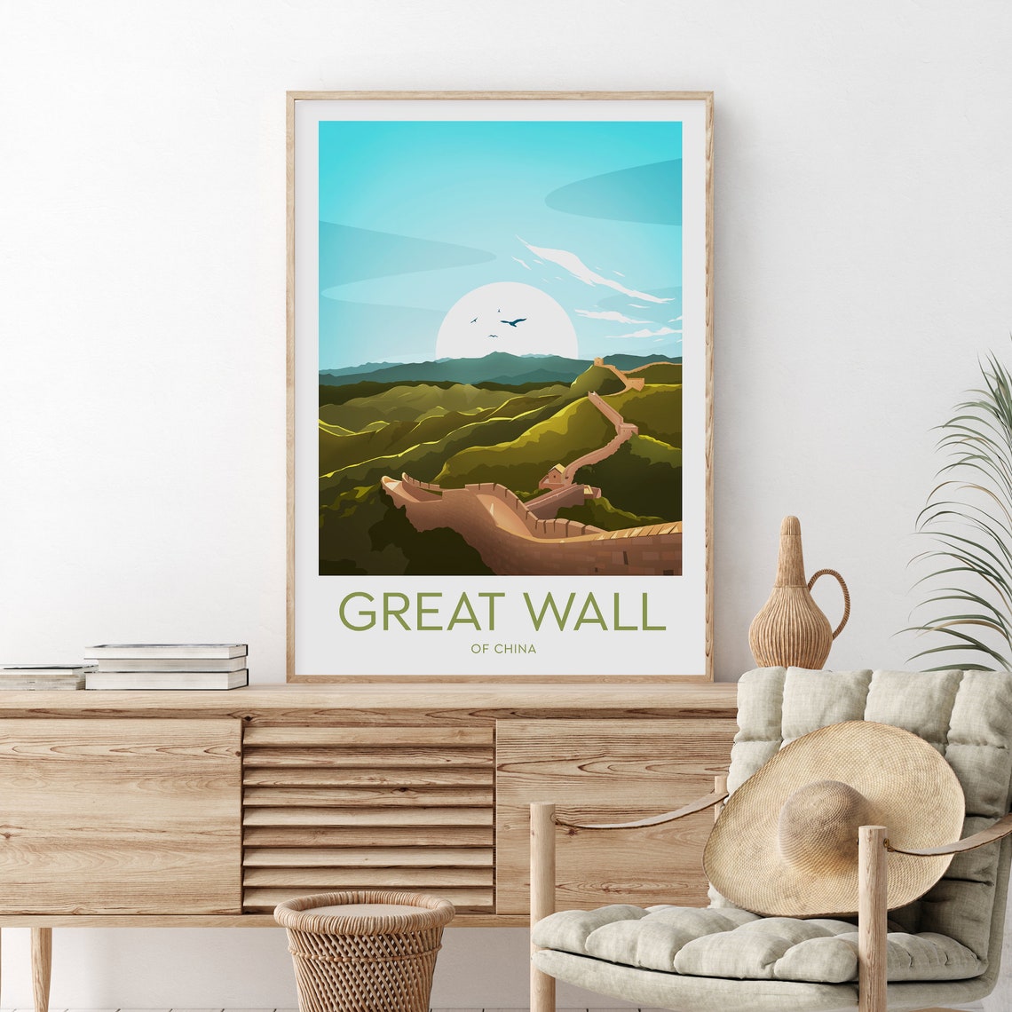 Great Wall of China Sunset Winding Hills Ancient Wonder Travel Poster