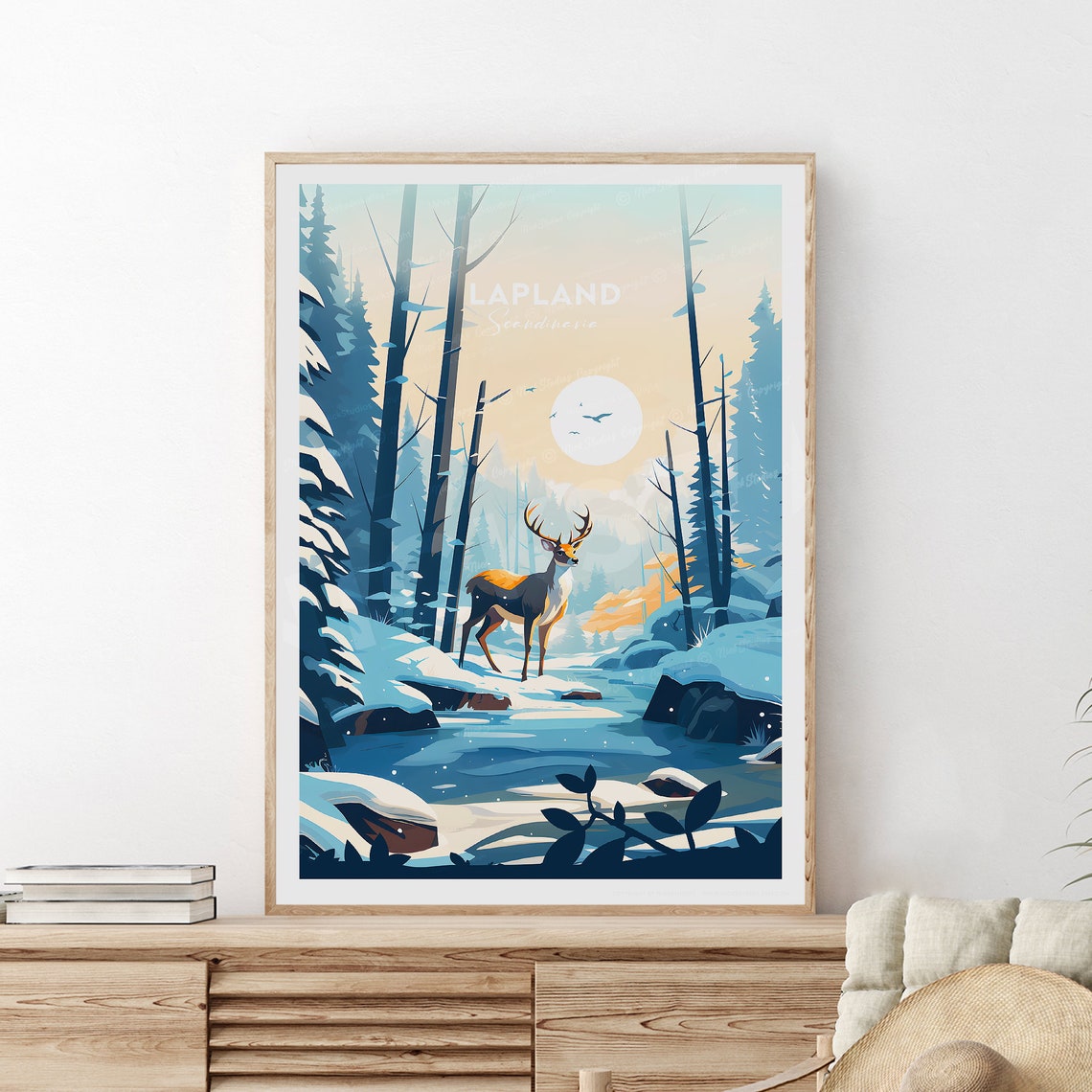 Lapland Scandinavia Reindeer Snowy Forest Winter Travel Poster