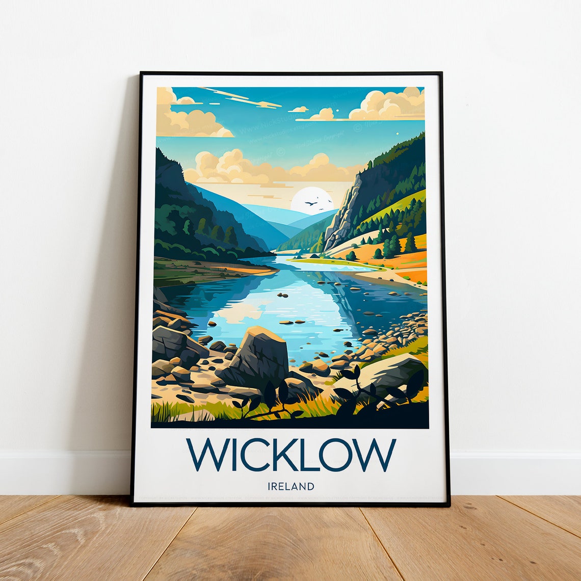 Wicklow Valley Lake Mountain Hills Rocky Shore Ireland Poster