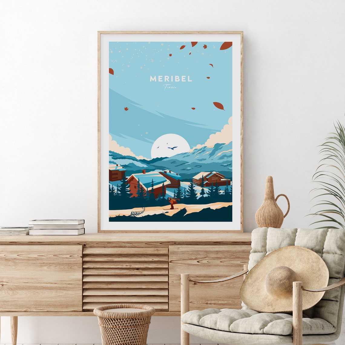 Meribel Traditional Travel Print France Meribel Poster Ski Poster Ski Resort Print Meribel Ski Wedding Gift Birthday - Image 2