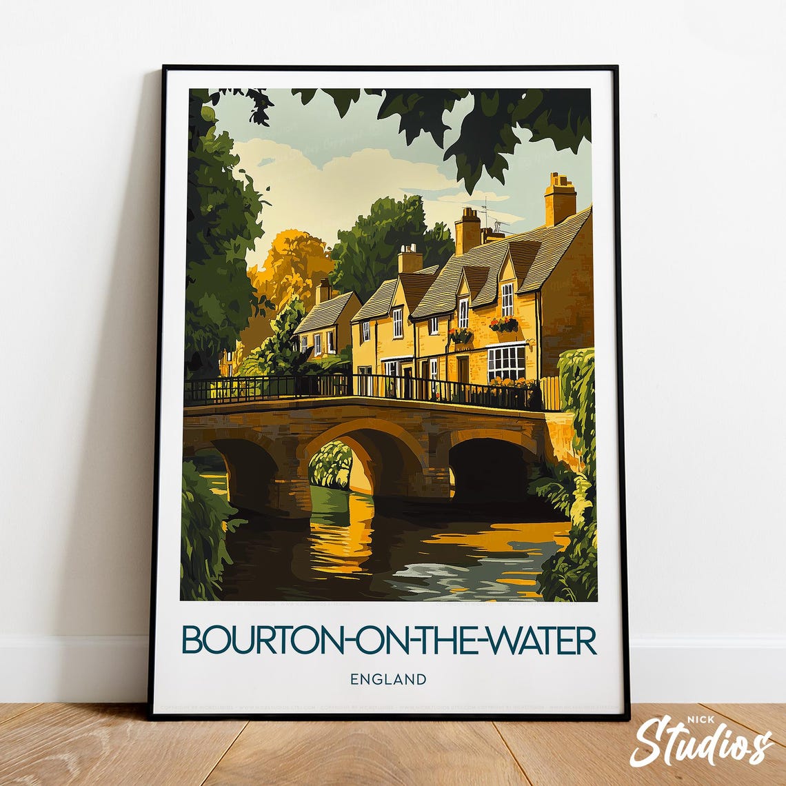 Bourton on the Water Cotswolds Stone Bridge Scenic Travel Poster